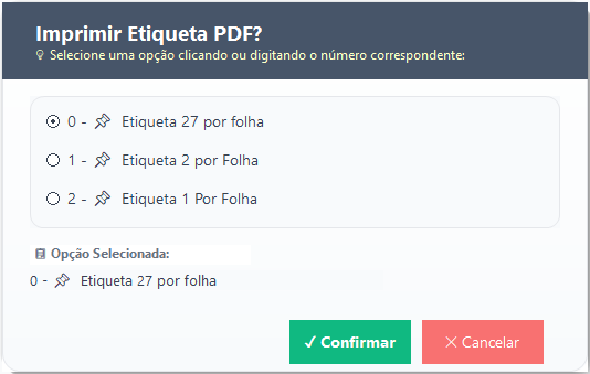 Diálogo de Seleção de Tipo de Etiqueta
