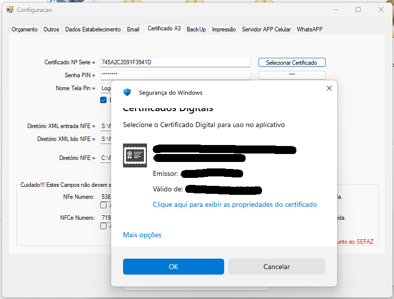 Seleção do Certificado Digital