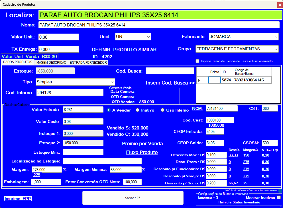 Tela de Cadastro de Produtos