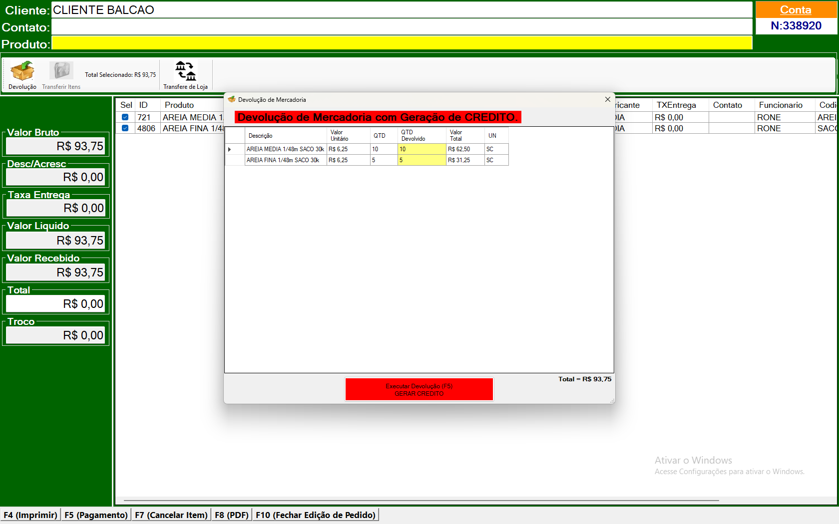 Tela de Devolução do Sistema