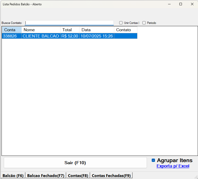 Lista de Pedidos Balcão