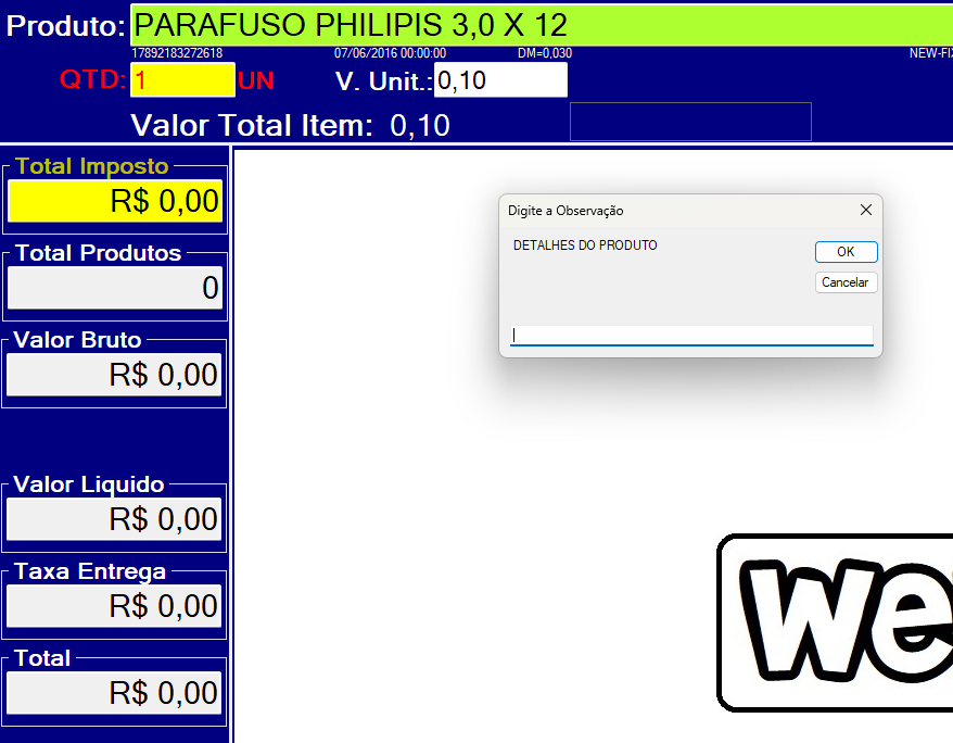 Caixa de diálogo para inserir observação