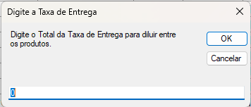 Caixa de entrada de Taxa Entrega
