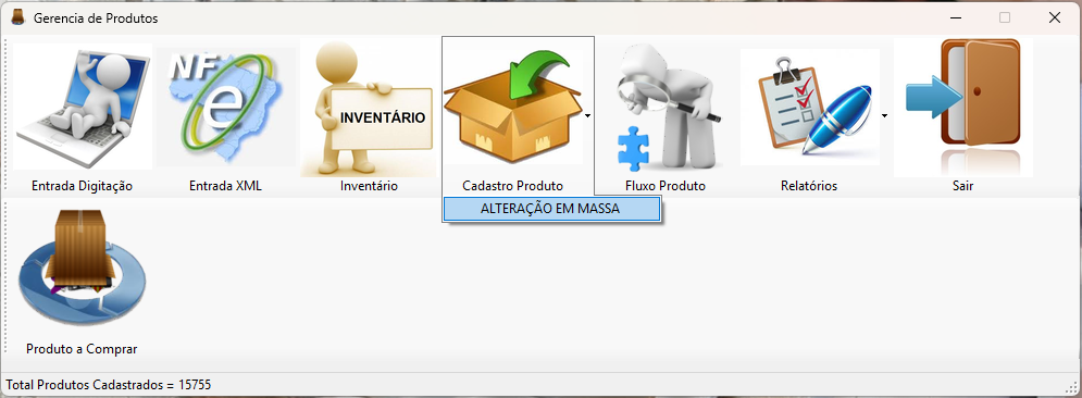 Acesso ao menu Alteração em Massa no WellProdutos