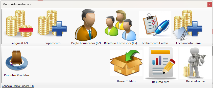 Botões Sangria, Suprimento e Pagto Fornecedor