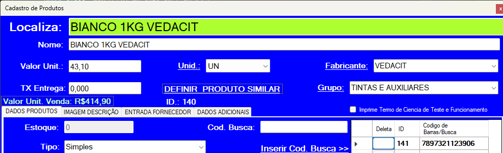 Botão Definir Produto Similar